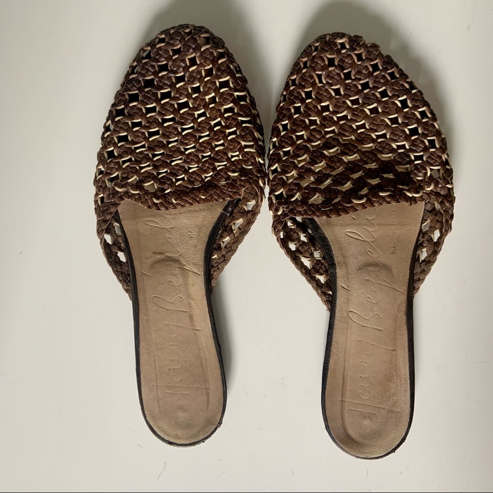 Henry Beguelin brown and white woven leather mules